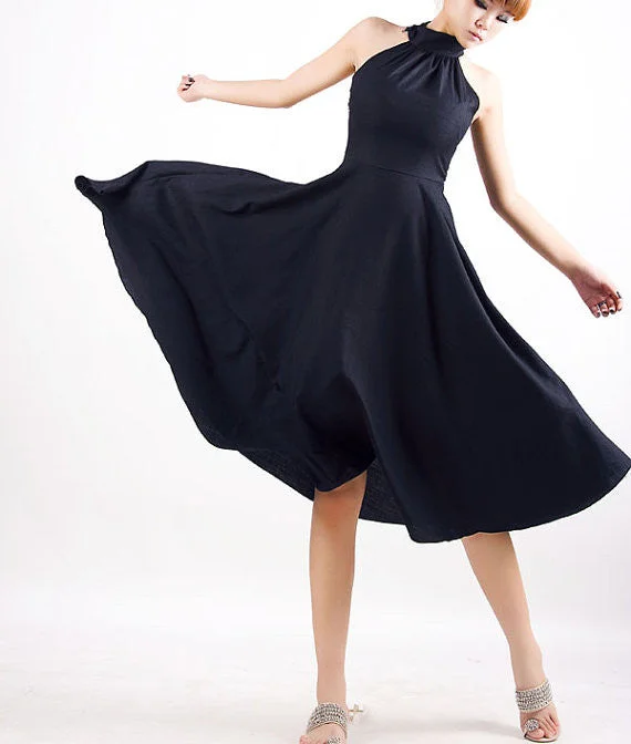 Black Halter Prom Dress - Sexy Sleeveless Cocktail Dress with Floaty Full Skirt MM07# Tunics Seasonal trendy Black Halter Prom Dress - Sexy Sleeveless Cocktail Dress with Floaty Full Skirt MM07# Tunics Seasonal trendy
