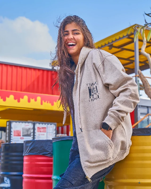 Cairo Unisex Oversized Zip-up Hoodie-Beige Hoodie with Typography Text Message