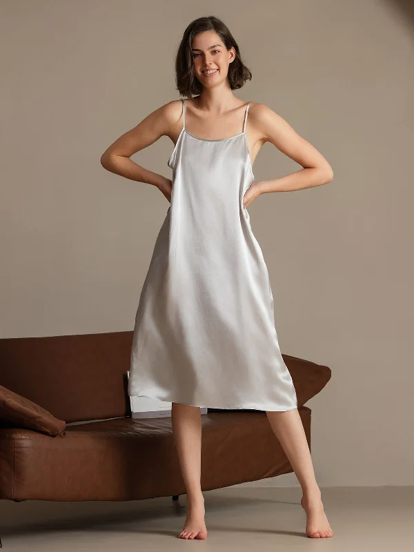 19Momme Silk Solid Color Spaghetti Strap Dress Tunics Chinos classic