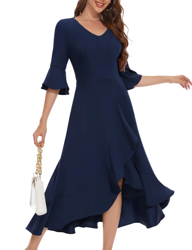 HomRain Womens Split Flared Dress V-Neck Bell Sleeve Maxi Wedding Guest Dress for Fall Party Dress Tunics Brand named HomRain Womens Split Flared Dress V-Neck Bell Sleeve Maxi Wedding Guest Dress for Fall Party Dress Tunics Brand named