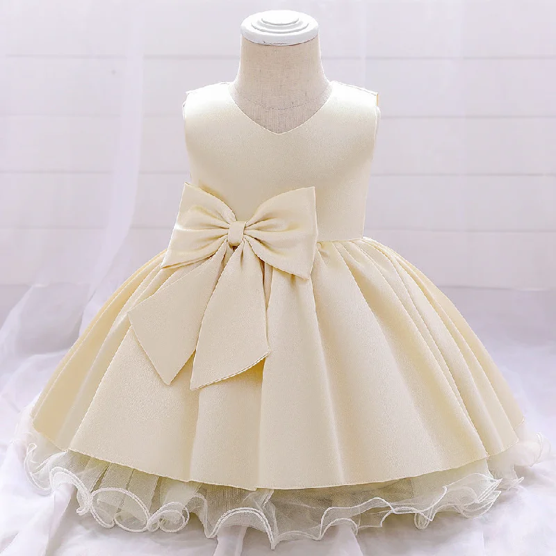 Baby Girl Bow-knot Birthday Party Dress Toddler Christmas Dress Little Girl Baptism Dress Satin Halter Glamorous Baby Girl Bow-knot Birthday Party Dress Toddler Christmas Dress Little Girl Baptism Dress Satin Halter Glamorous