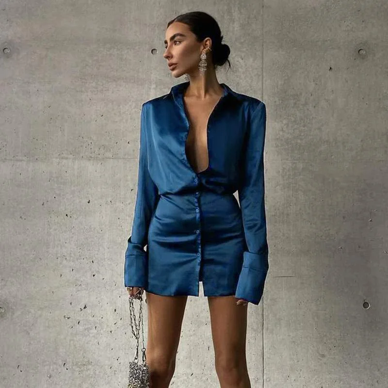 Delphine Blue Mini Dress Chic Halter Mini Dress