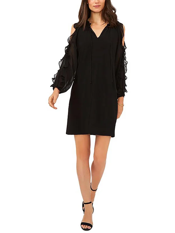 Petites Womens Ruffled Mini Cocktail and Party Dress Tunics Corduroy durable