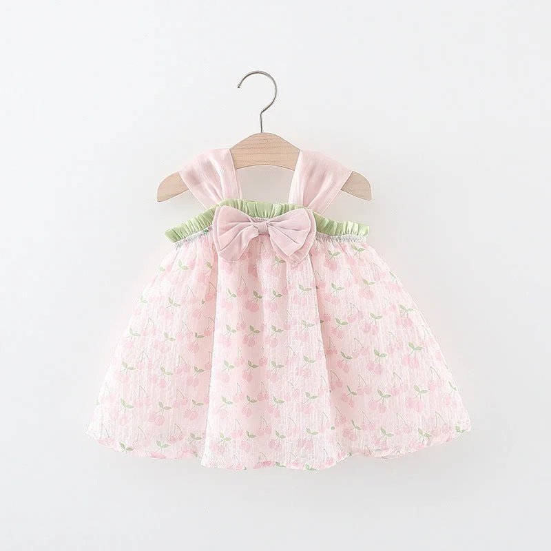 Cherry Bow Printed Suspender Princess Dress Tunics Sophisticated sleek