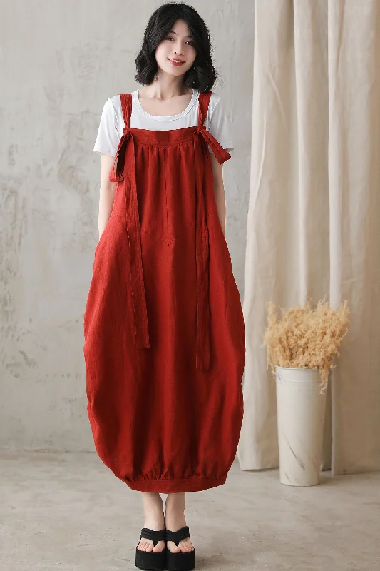 adjustable strap red long pinafore line dress 2731 Tunics Fleece cozy