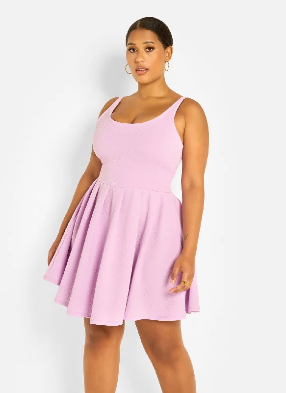 Martie Pleated Skater Mini Dress - Lilac Classic Floral Print Mini Dress