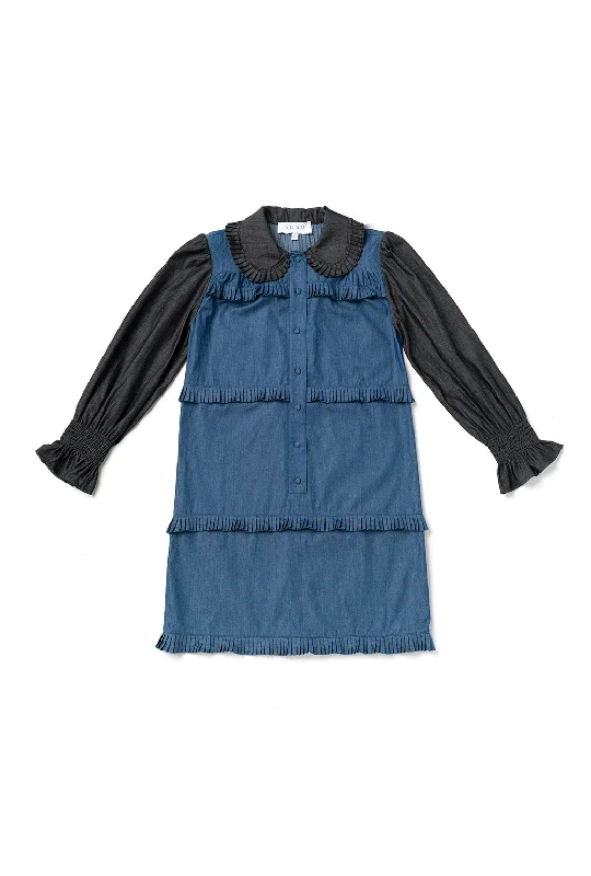 Peter Pan Collar Mini Dress - Chambray Cozy Knit Mini Dress