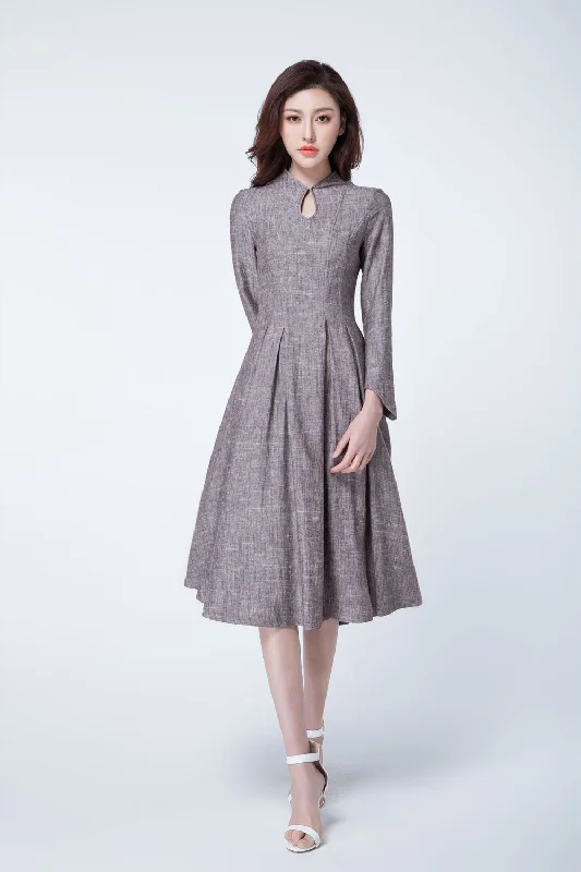 retro dress linen, spring dress women, party dress 1715 Tunics Denim casual