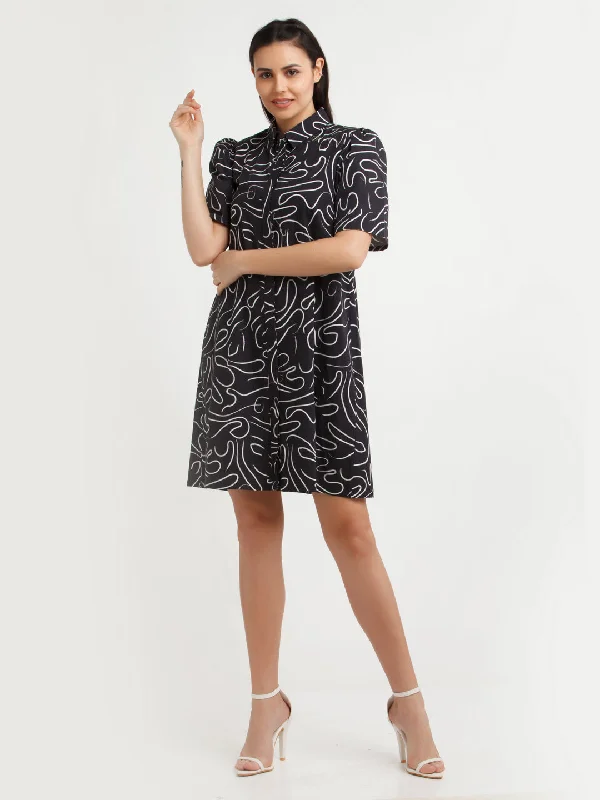 Black Printed Mini Dress Elegant Sequin Mini Dress