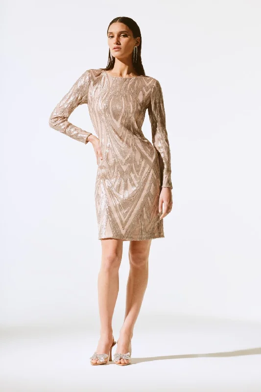 Joseph Ribkoff Matte Gold Sequined Open Back Party Dress 243774 Tunics Designer luxury