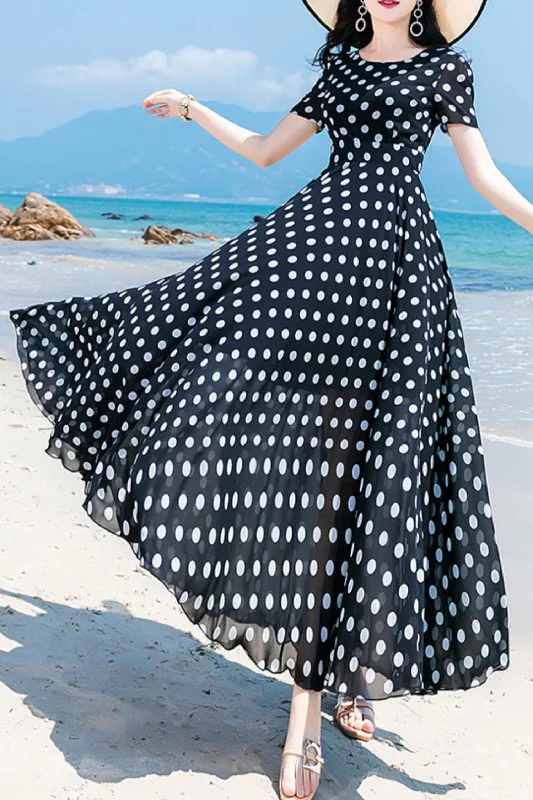 Black and white polka dot prom chiffon dresses HY0030 Tunics Fashionable chic