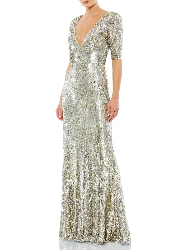Womens Metallic Sequin Evening Dress Tunics Silk luxurious