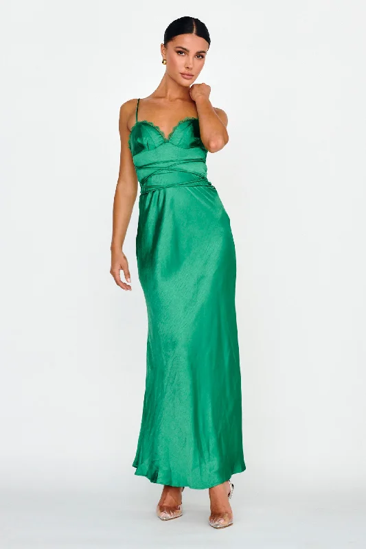 Silver Lining String Tie Waist Dress Forest Green Pencil Office Professional