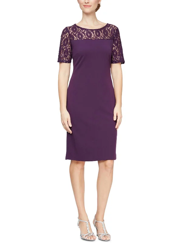 Womens Sequined Knee-Length Cocktail and Party Dress Turtleneck Warm Winter