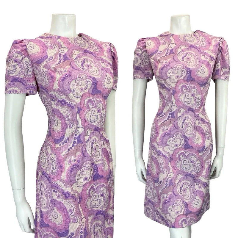 VTG 60S PURPLE WHITE PSYCHDELIC SWIRL SMOCKED WAIST SPARKLY PARTY DRESS 8 10 S Tunics Practical easy-care VTG 60S PURPLE WHITE PSYCHDELIC SWIRL SMOCKED WAIST SPARKLY PARTY DRESS 8 10 S Tunics Practical easy-care