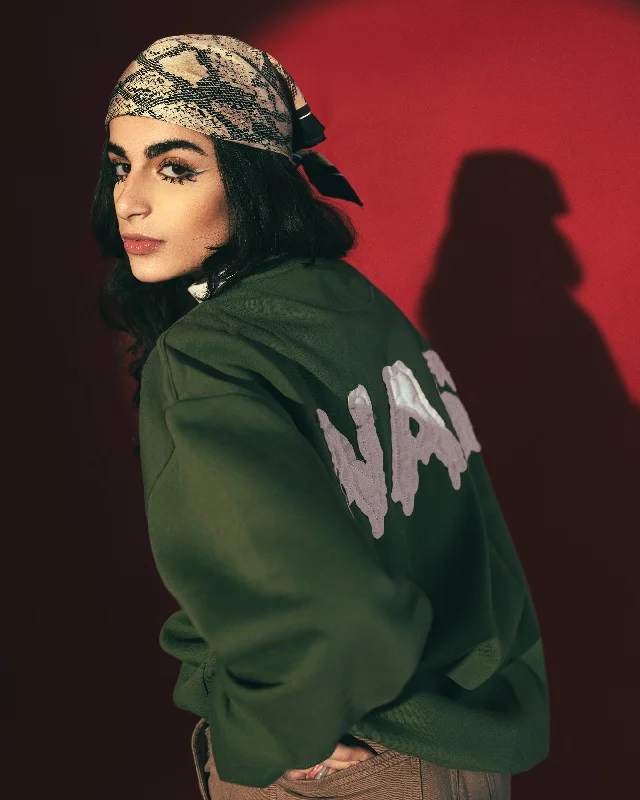 NAS Unisex Oversized Crew-neck Sweatshirt - Olive Hoodie with Magnetic Closure Innovative Modern NAS Unisex Oversized Crew-neck Sweatshirt - Olive Hoodie with Magnetic Closure Innovative Modern
