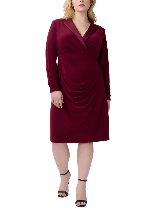 Plus Womens Notch Collar Midi Cocktail and Party Dress Tunics Seasonal trendy