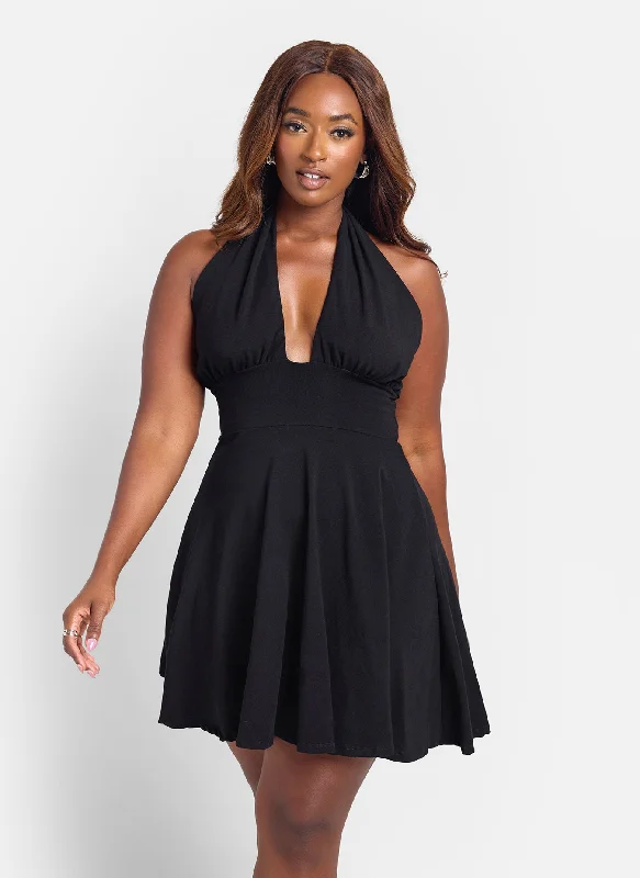 Zoey Plunge Skater Mini Dress Trendy Denim Mini Dress