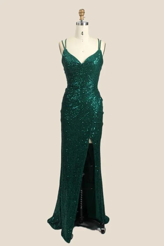 Ruched Green Sequin Fitted Long Party Dress Tunics Chinos classic