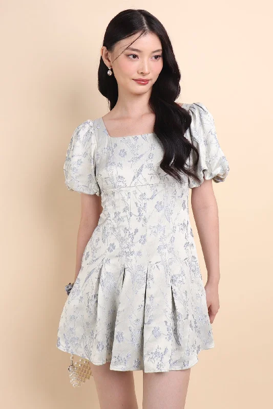 ORIENT JACQUARD SLEEVE MINI DRESS IN BLUE Trendy Crossover Mini Dress