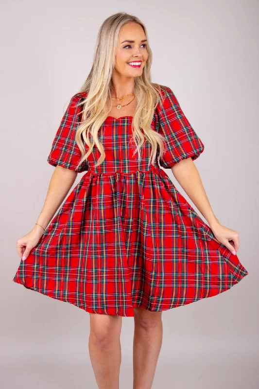 Scalloped Cheer Mini Dress Stylish Puff Sleeve Mini Dress
