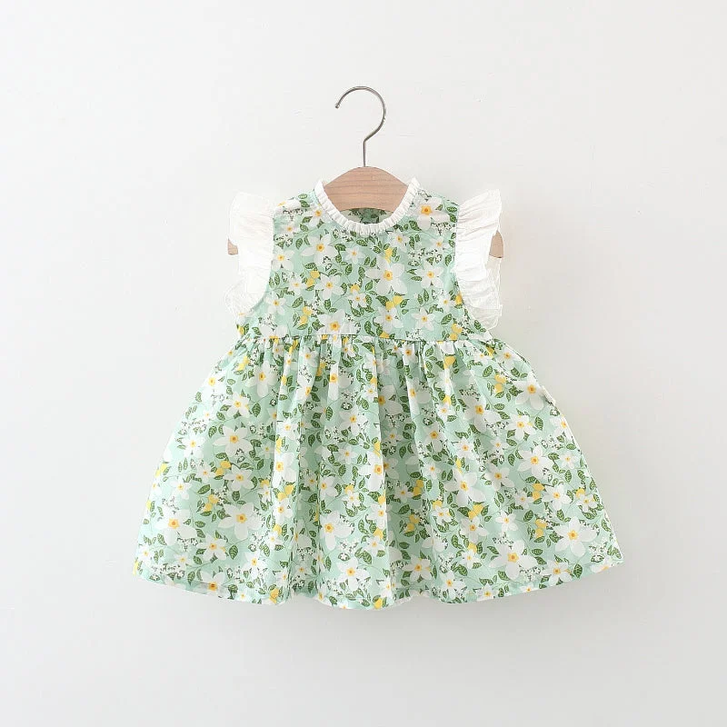 Baby Girl Cute Little Floral Flying Sleeve Bow Dress Tunics Ceremony elegant