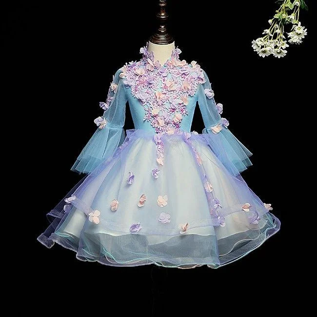 Toddler Girl Birthday Party Dress Summer Floral Print Fluffy Princess Dress Pleated Skirt Elegant