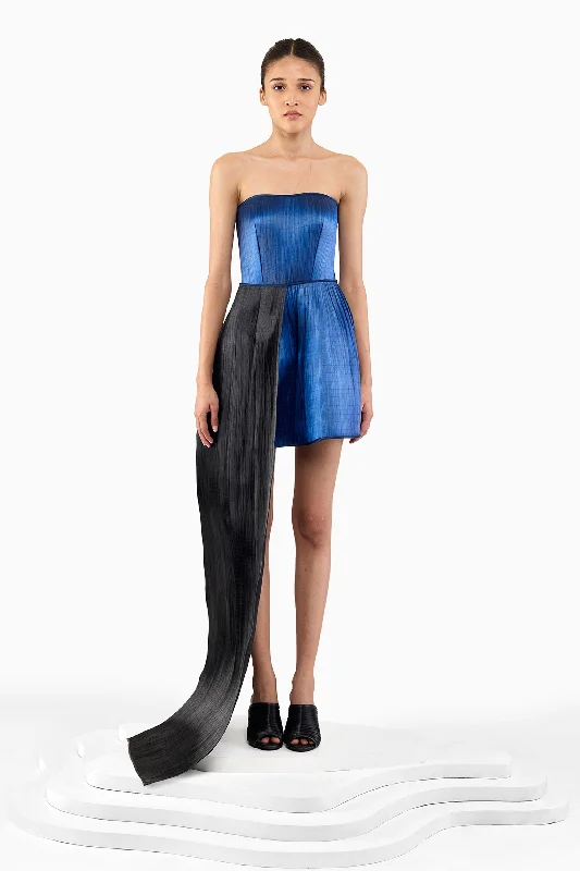 METAL MINI DRESS WITH DRAPE Fashionable Off-Shoulder Mini Dress