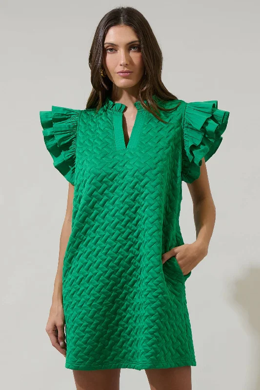 Sugarlips Yulia Quilted Adalee Ruffle Mini Dress Comfortable Fit-and-Flare Mini Dress
