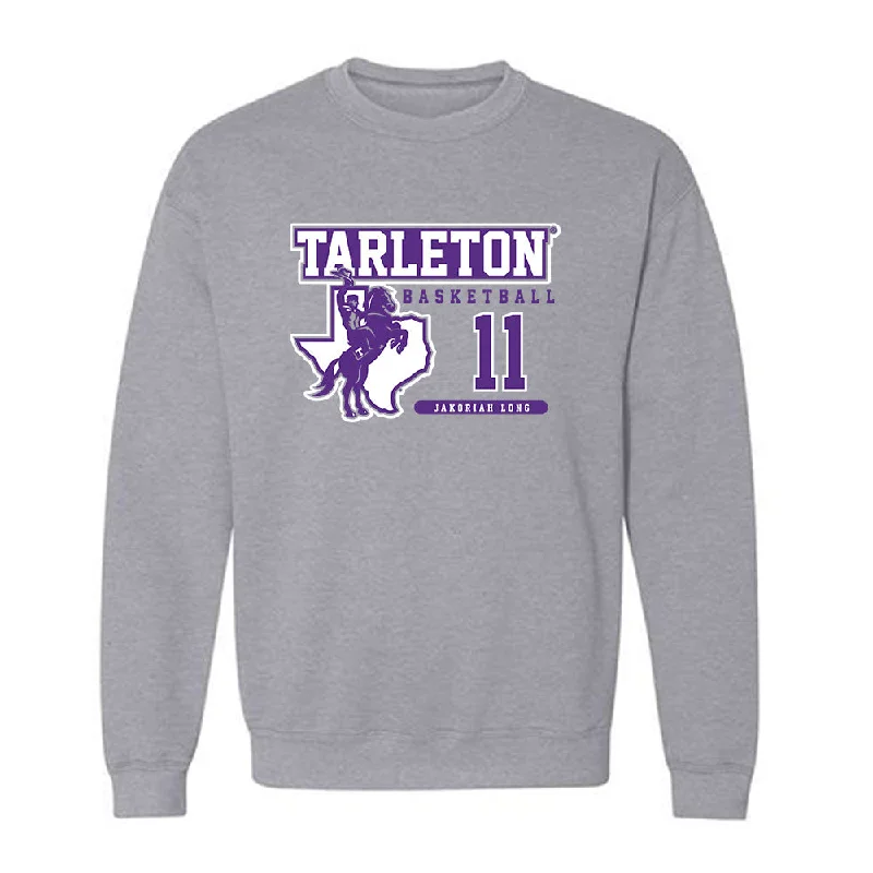 Tarleton State - NCAA Women's Basketball : Jakoriah Long - Classic Fashion Shersey Crewneck Sweatshirt Hoodie with Hem Applique Textured Unique Tarleton State - NCAA Women's Basketball : Jakoriah Long - Classic Fashion Shersey Crewneck Sweatshirt Hoodie with Hem Applique Textured Unique