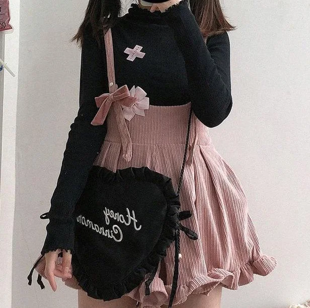 Ruffled Suspender Kawaii Dress Lolita Dress Kawaii Clothing Fashion Harajuku Clothing Tunics Prom sequined