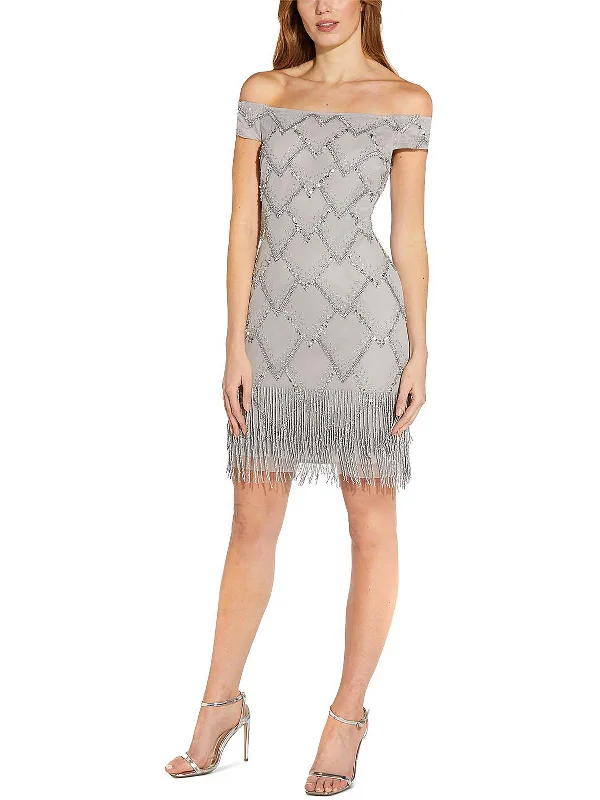 Womens Fringe Mini Cocktail and Party Dress Tunics Long Elegant