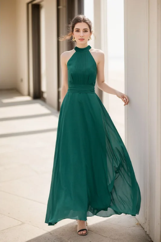 Dark green maxi halter summer party dress 5172 Boatneck Modish Everyday