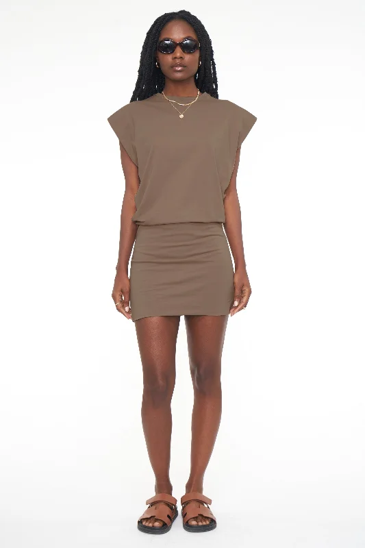 Tonya Muscle Tee Mini Dress - Mushroom Elegant Off-Shoulder Dress Mini