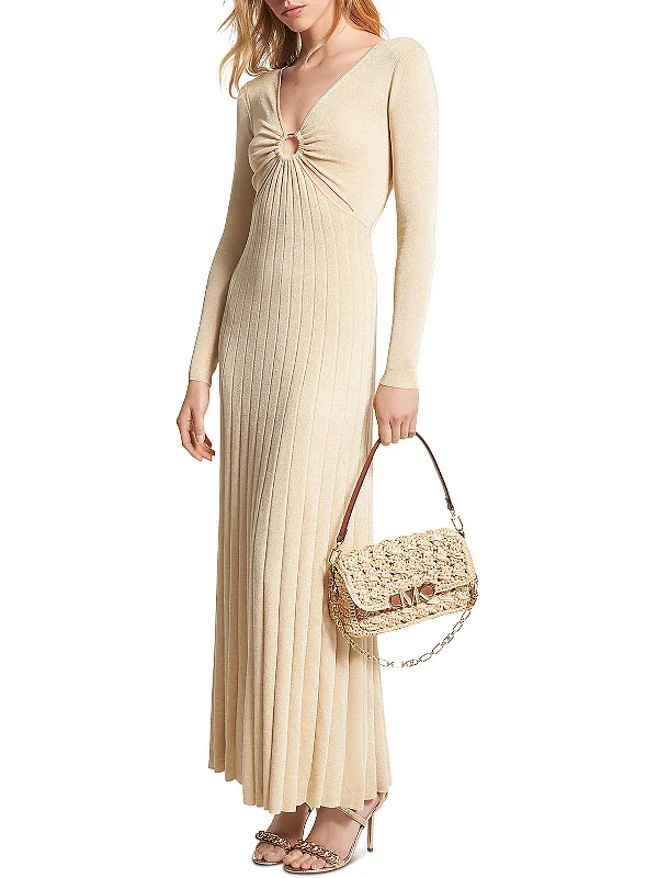Womens Metallic Long Evening Dress Tunics Lace romantic