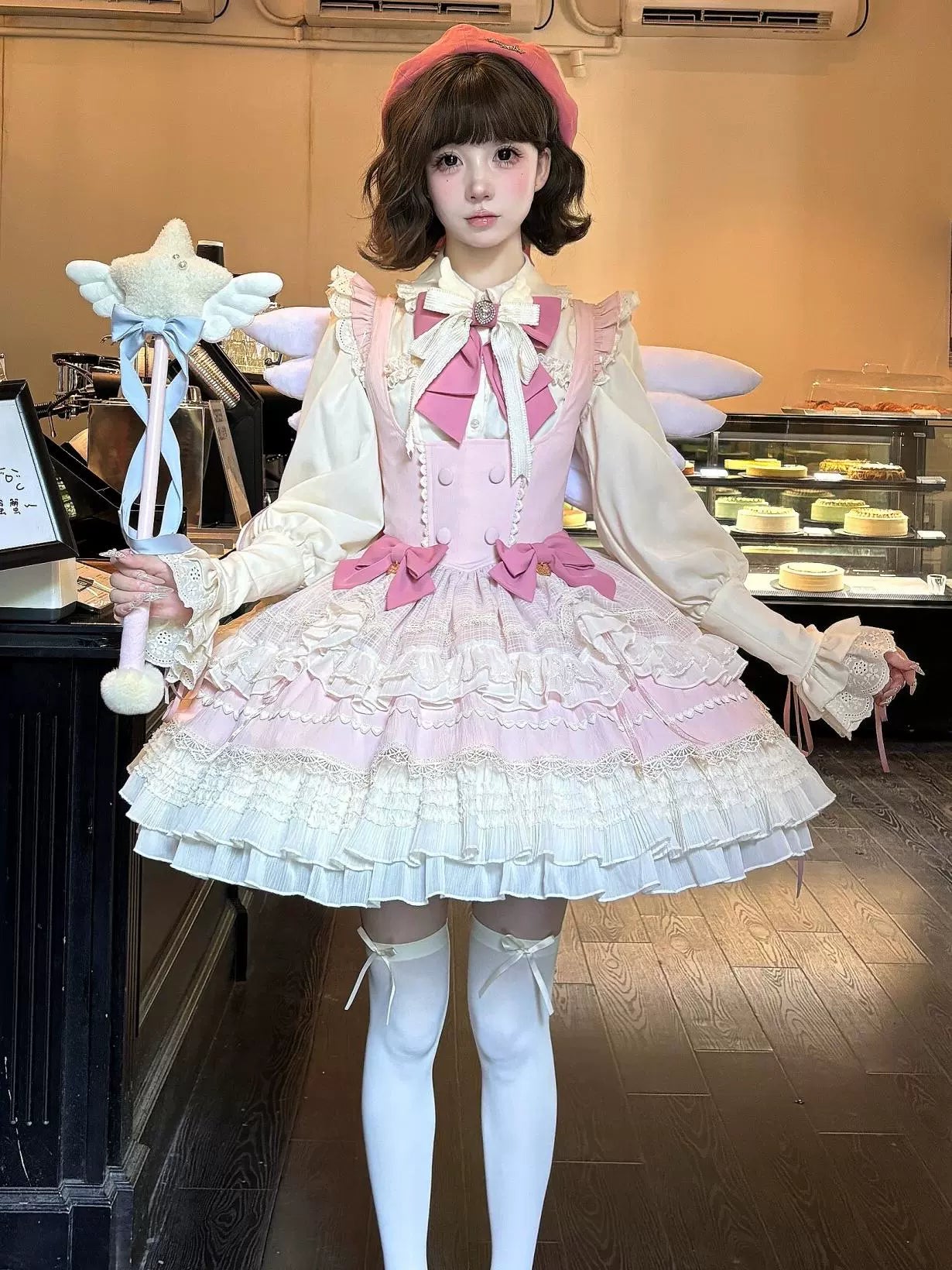 Sakurahime~Cupid Overture~Sweet Pink Lolita Jumper Dress Bust-Supporting JSK Tunics Floral girly Sakurahime~Cupid Overture~Sweet Pink Lolita Jumper Dress Bust-Supporting JSK Tunics Floral girly