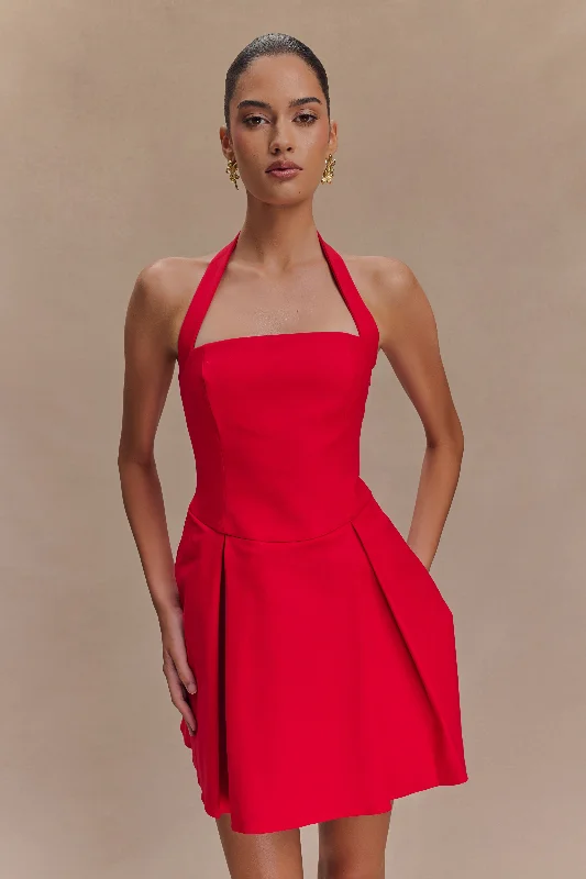 Julia Halter Mini Dress - Red Chic Mini Dress with V-Neck