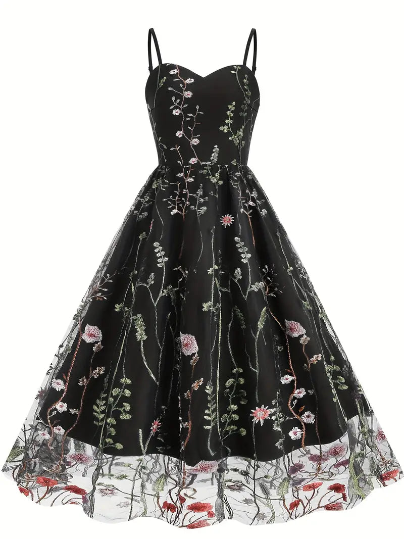 Embroidery Mesh Floral Summer A Line Party Dress Tunics Leisure comfortable