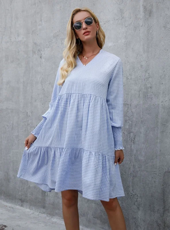 Long Sleeve Big Swing V-neck Dress Tunics Stylish elegant