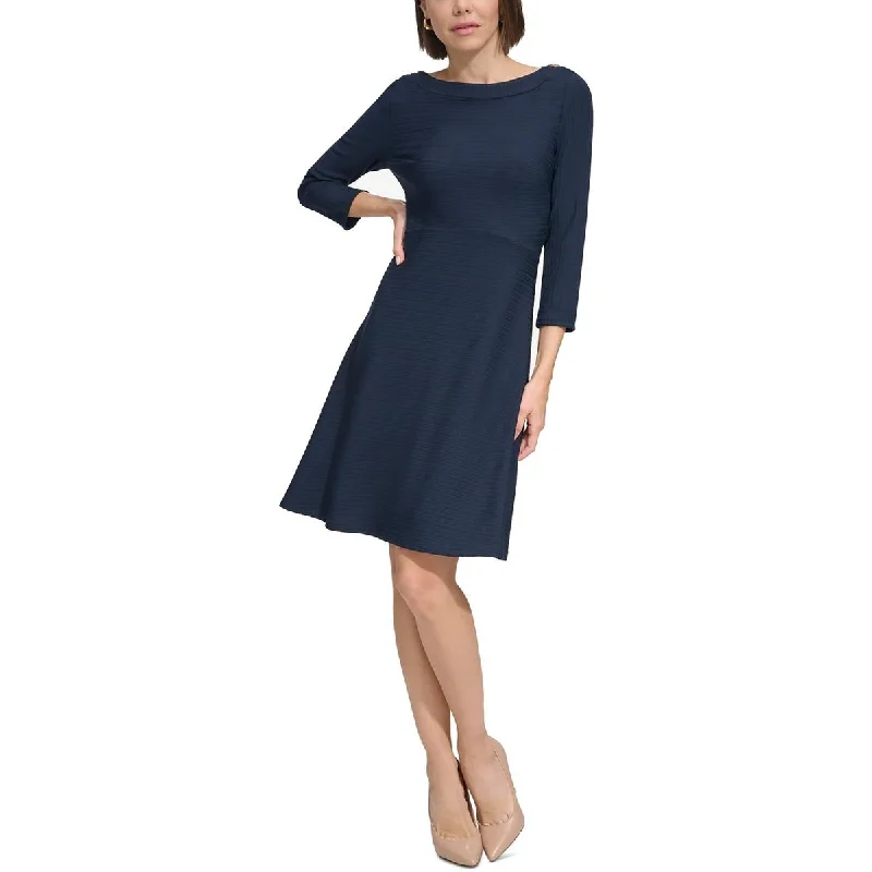 Womens Ribbed Knee-Length Fit & Flare Dress Tunics Distressed trendy