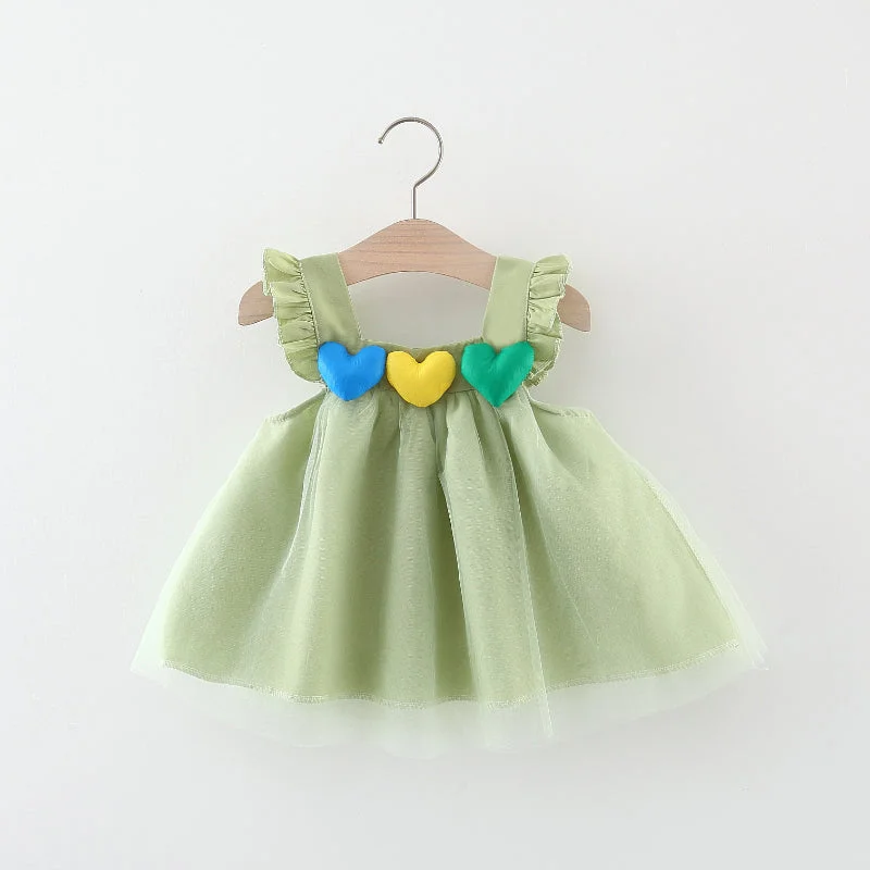 Cute Baby Girl Colorful Love Mesh Dress Tunics Evening elegant