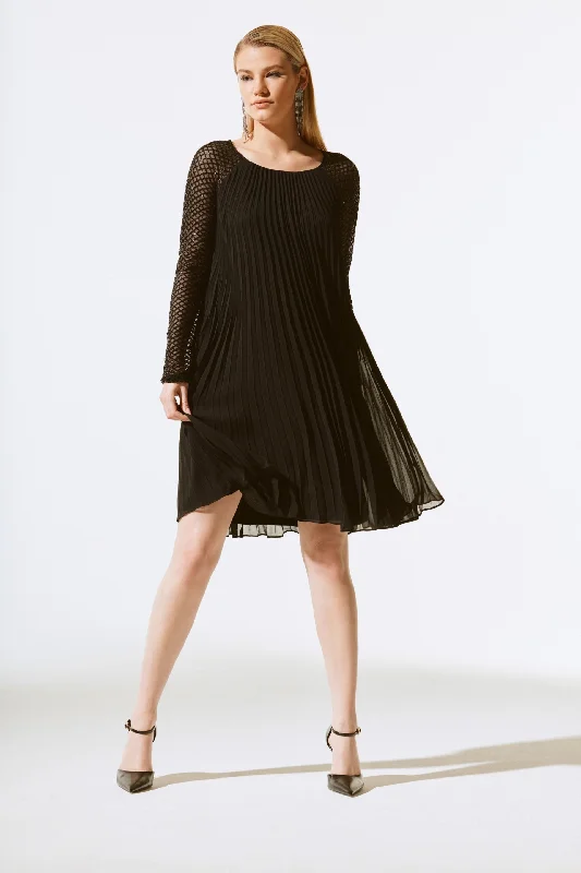 Joseph Ribkoff Black Pleated Chiffon Sequined Party Dress 243778 Tunics Handmade artisanal