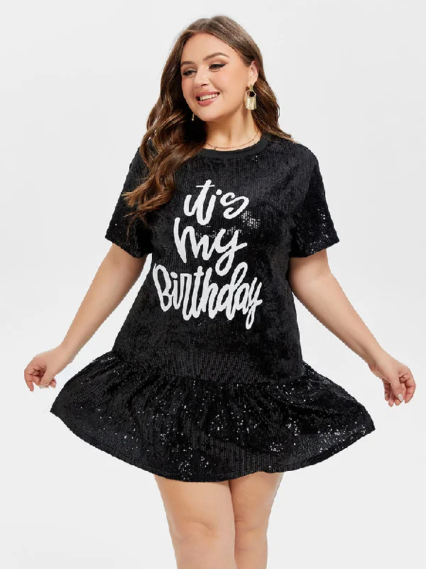 It's My Birthday Ruffle Hem Sequin Party Dress Tunics Lace romantic