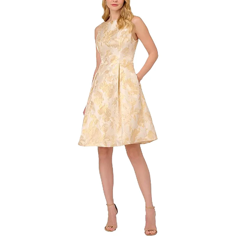 Womens Metallic Floral Print Cocktail And Party Dress Tunics Fall fleece