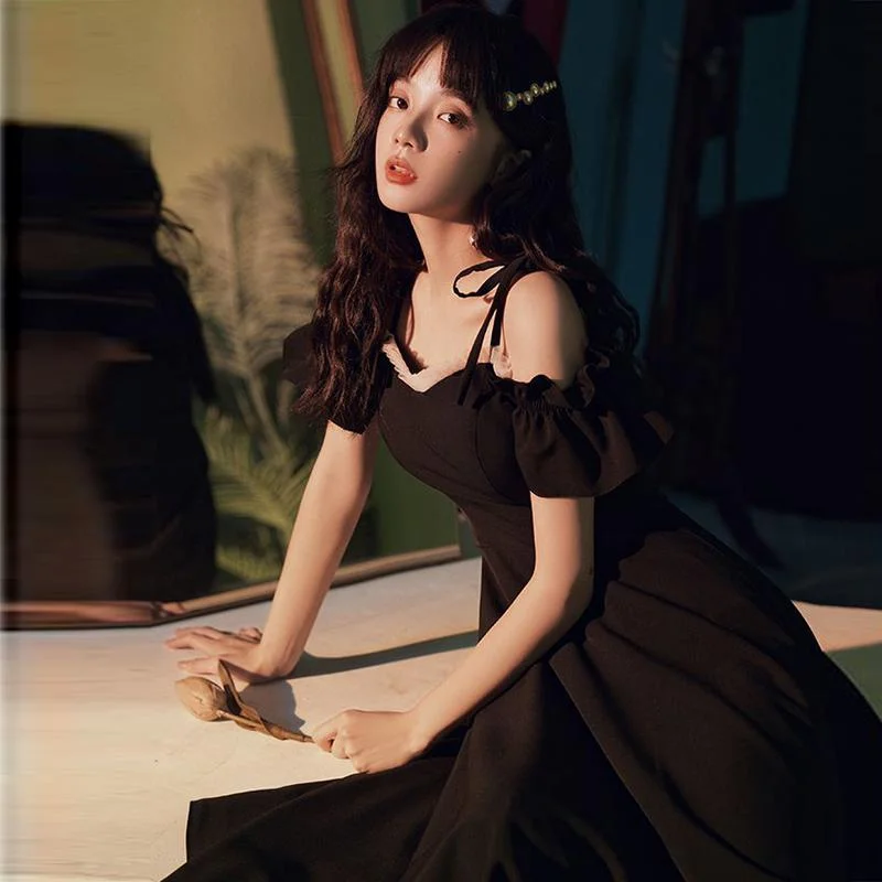 Large Size Fat Sister Summer Dress Black Temperament Dress Small Simple Temperament Party Little Black Dress Tunics Versatile all-occasion Large Size Fat Sister Summer Dress Black Temperament Dress Small Simple Temperament Party Little Black Dress Tunics Versatile all-occasion