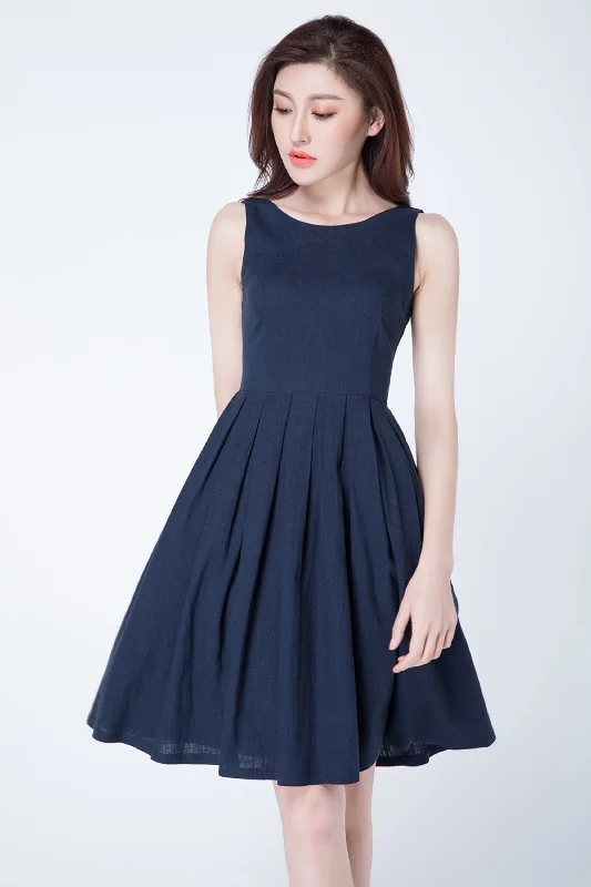 Elegant Vintage Navy Blue A-Line Dress – Sleeveless Retro Party Dress with Pleated Skirt 1723 Tunics Yoga stretchy Elegant Vintage Navy Blue A-Line Dress – Sleeveless Retro Party Dress with Pleated Skirt 1723 Tunics Yoga stretchy