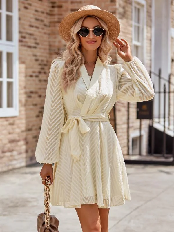 Long sleeve wrap front dress Tunics Mesh breathable