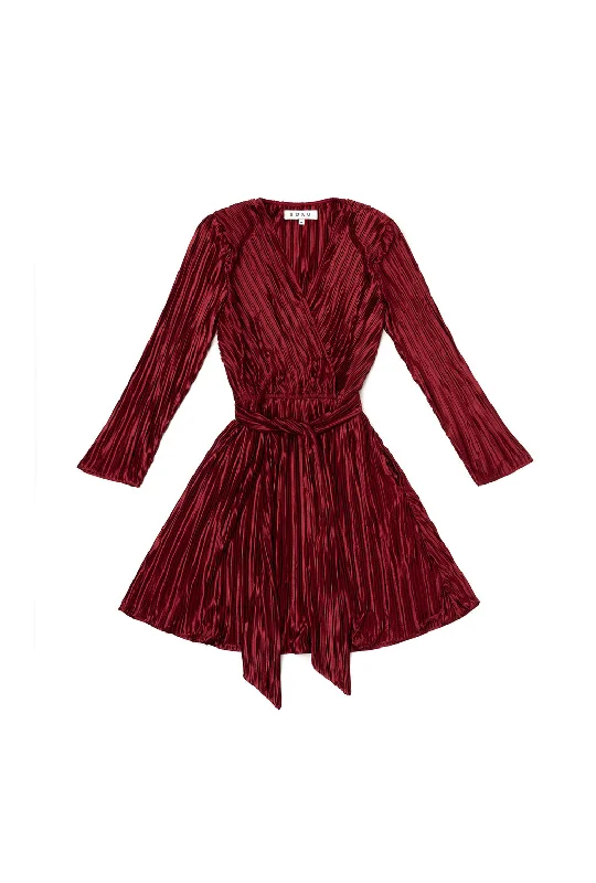 Pleated Mini Dress - Crimson Classic Shift Mini Dress