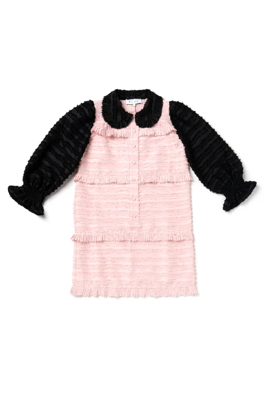 Peter Pan Collar Mini Dress - Blush & Black Fringe Comfortable Ruffle Mini Dress