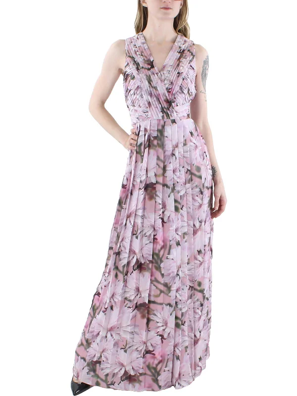 Womens Floral Pleated Evening Dress Tunics Short Trendy